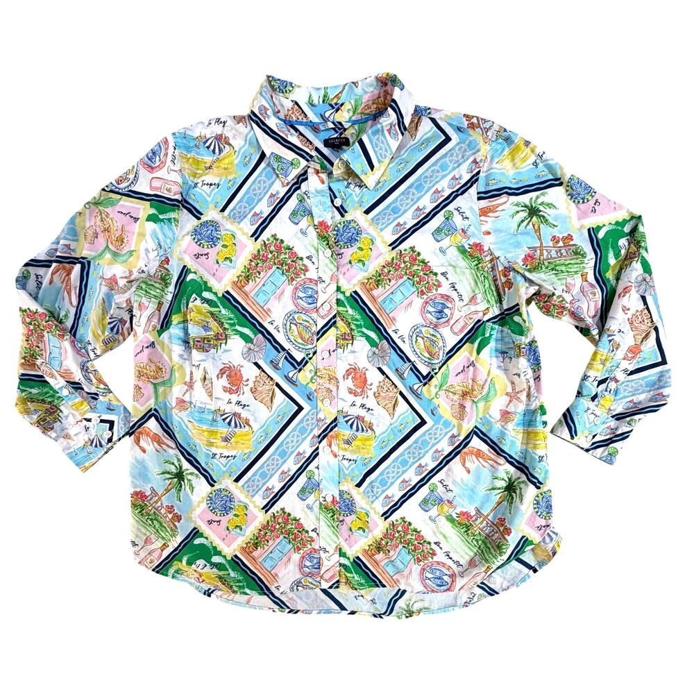 Talbots Plus 3X Modern Classic Cotton Shirt Summer Vista Vacation Resortwear EUC - Picture 2 of 16